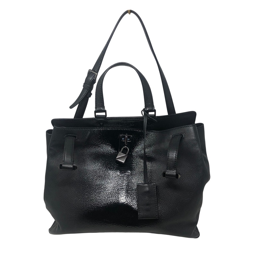 Valentino Garavani Joy Lock Top Handle Bag Large Black Leather‎ Satchel